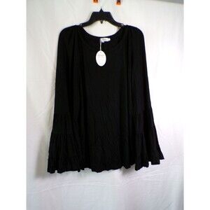 Hount Women Medium Black Rayon Tunic Blouse Tiered Bell Sleeves